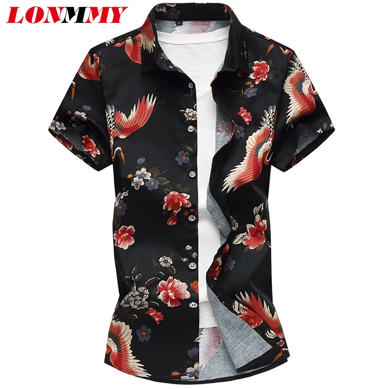 

LONMMY Mens Floral Shirts Chinese Style Flowers Shirts Men Short Sleeve 2017 Summer Men Hawaiian Casual Camisas Plus Size6XL 7XL
