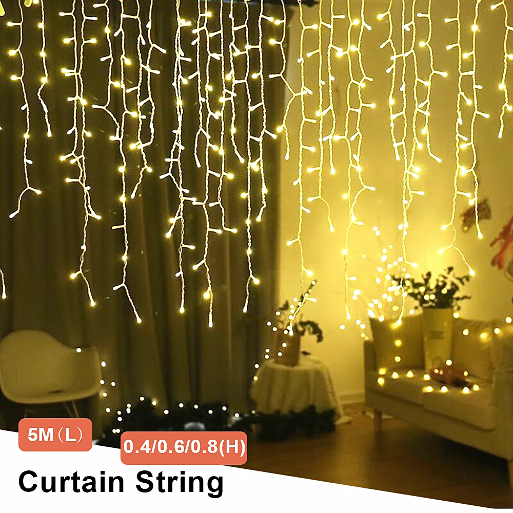 

Led String Valentine Christmas Fairy Lights Outdoor/Indoor Decoration 5M Droop 0.4-0.8m Curtain Garland Street Led Icicle Lights