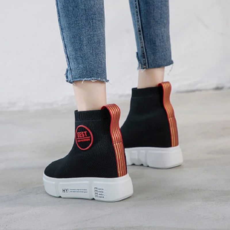 

Autumn and winter new high shoes high super high heel shoes knitted round head women's shoes