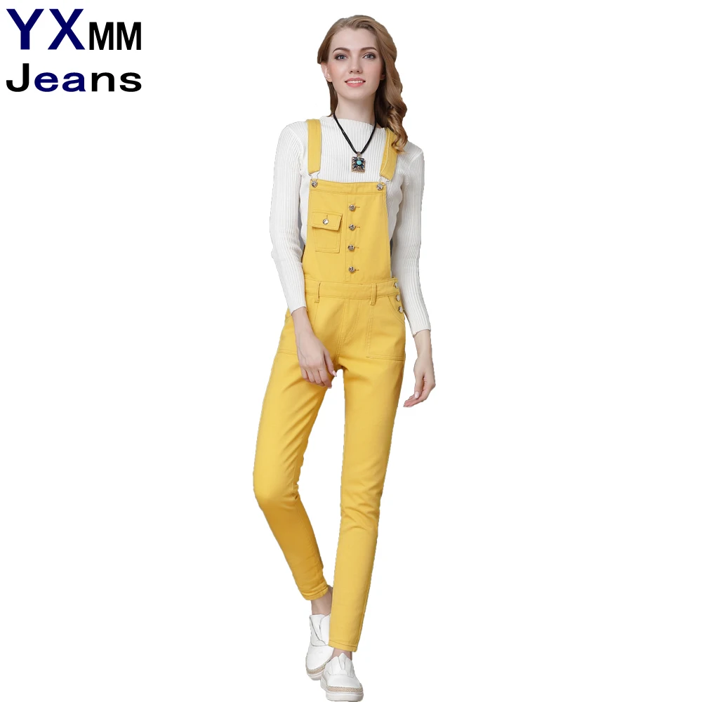 YXMM Yellow Women Long Pants Jumpsuits Sleeveless High Waist Denim