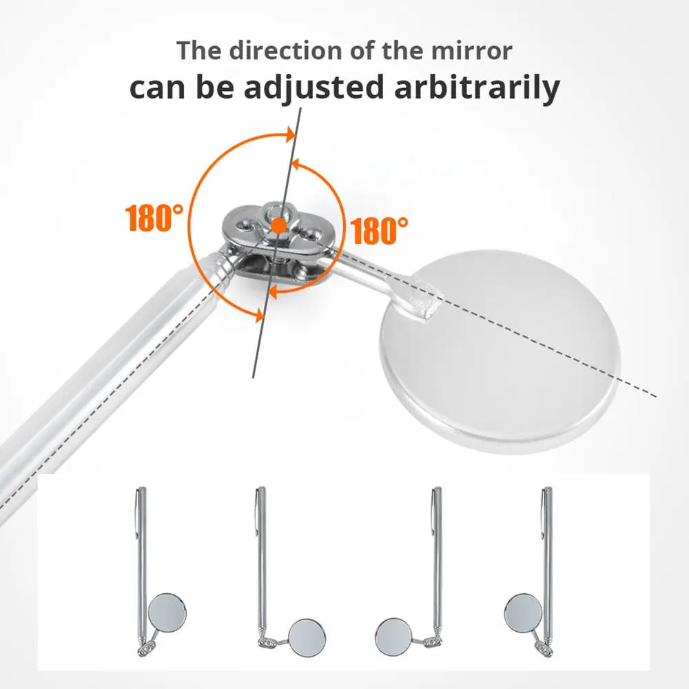 Traffic Mirror Telescopic Inspection Mirror Telescoping Handle 360 Swivel for Extra Viewing Universal Tool