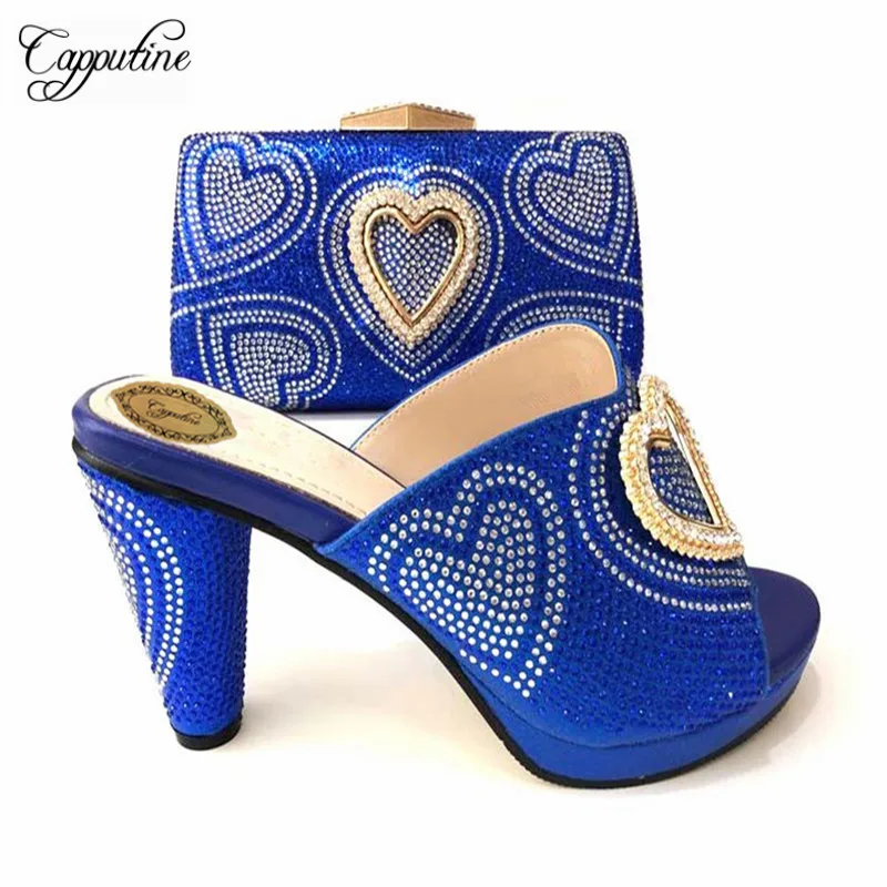 

Capputine New Arrival Italian Summer Shoes And Bag Set African Rhinestone Pumps 10CM Shoes And Bag Set For Party Size 37-43