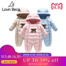 

Lovinbecia Baby Winter Rompers Thick Warm Long Sleeve Hooded Jumpsuit Kid Newborn Outwear Baby boy feathers cotton Clothing suit