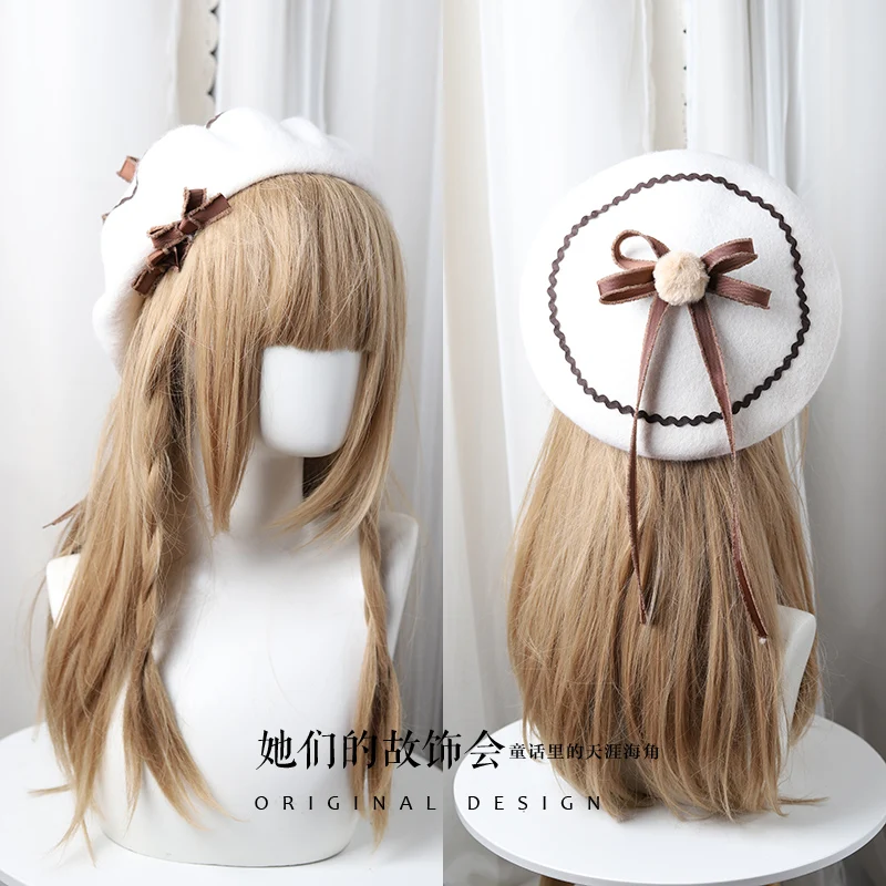 Princess sweet lolita beret Bow tie Ribbon Wave pattern Fairy Girl