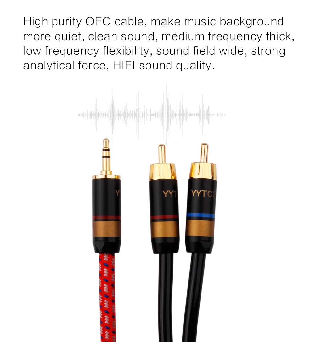 YYTCG Hifi Canare 3.5mm to 2RCA Audio Cabler PC Mobilephone Amplifier Interconnect High Qualitu 3.5 Jack to RCA Cable
