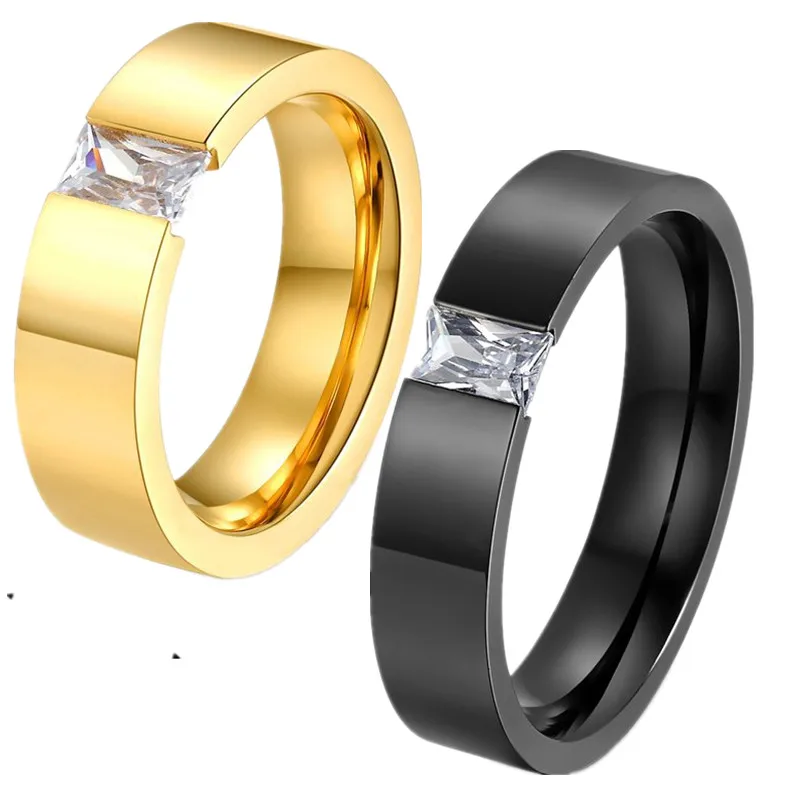 

QianBei 316L Stainless Steel Ring Band CZ Cubic Zirconia Crystal Women Wedding Cocktail Graduation Class Princess Cut Xmas Gift