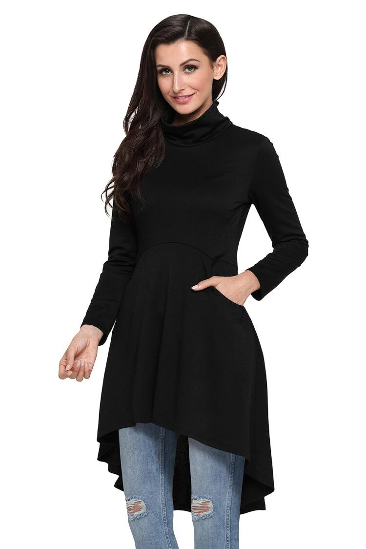 Black-Long-Sleeve-Pocket-High-Low-Tunic-LC250662-2-1