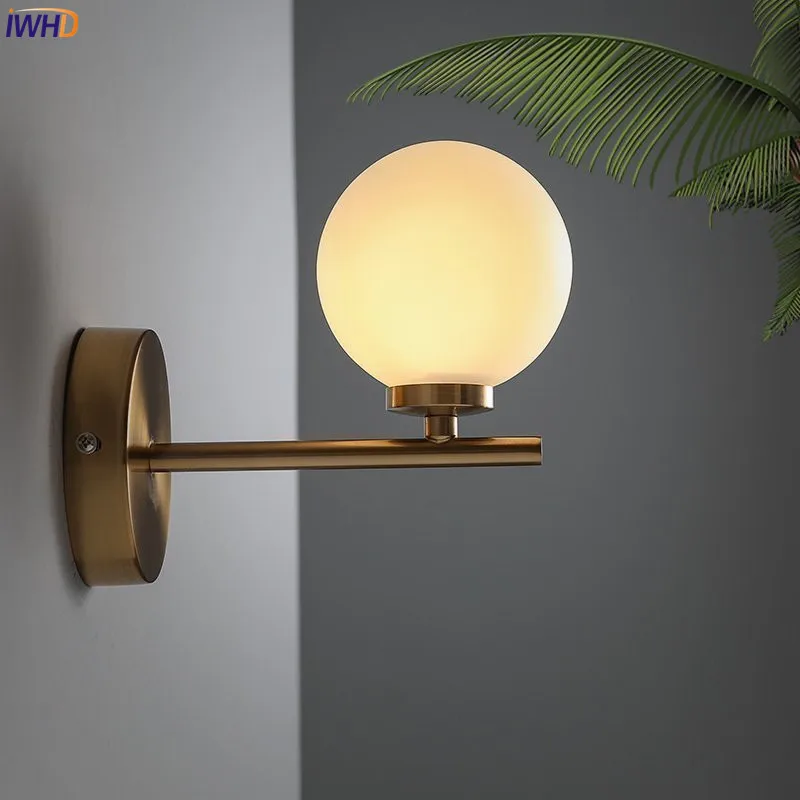 

IWHD Nordic Glass Ball LED Wall Lamp Beside Bathroom Bedroom Modern Wall Lights Sconce LED Stair Light Lampara Pared