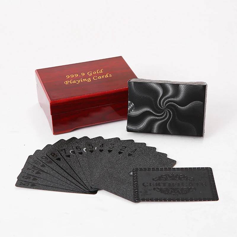 Waterproof plastic playing cards black-01with wooden box Durable creative gift golden card PVC promotion poker | Спорт и развлечения