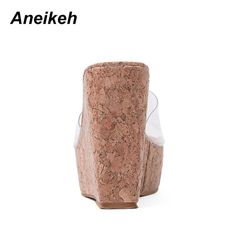 US $14.76 Aneikeh Summer Women Clear Transparent Platform Wedges Sandals Ultra High Heels Wooded Mule Silde Shoes Outdoor Creepers