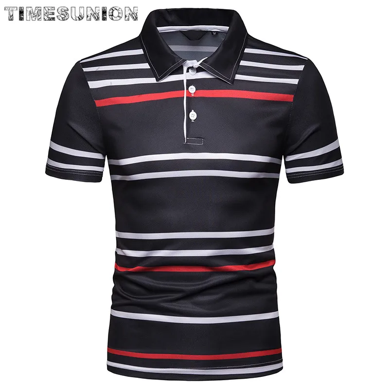 

New 2019 Brand Black Striped Polo Shirt Men Cotton High Quality Tops Tees polo hombre Business men brands Polos Shirts