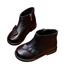Genuine Leather Children Shoes 2018 Autumn New Children’s Boots Girls Martin Boots Fashion Simple Butterfly knot Kids Warm Shoes
