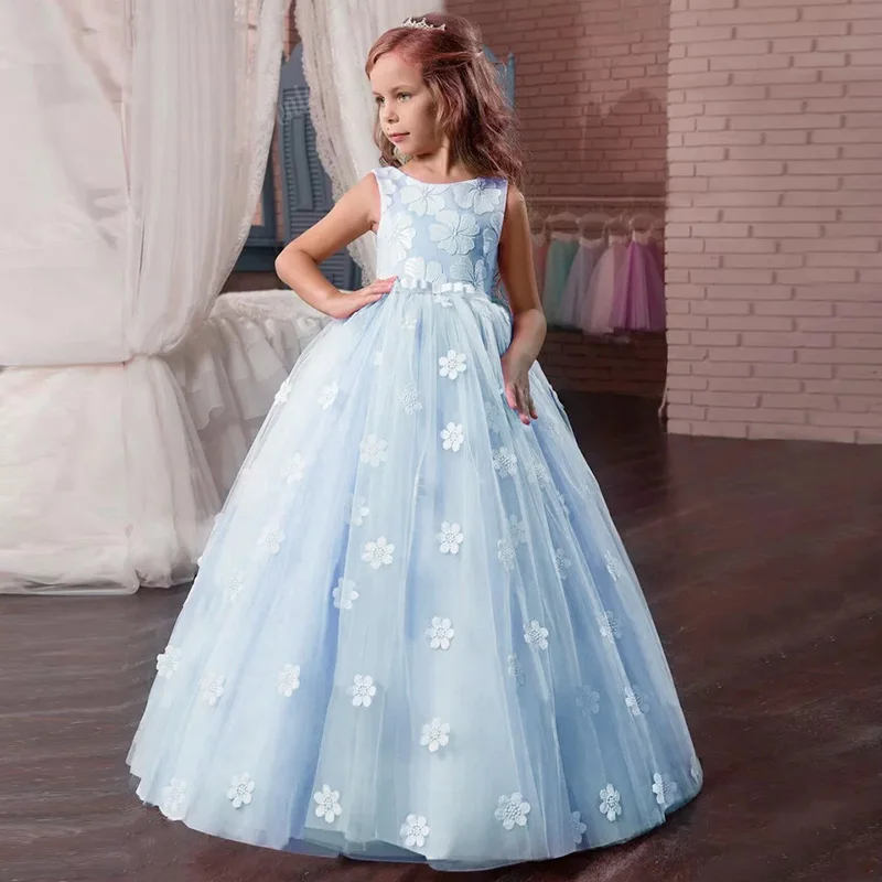 Платье для девочек; платье принцессы для свадебной вечеринки; платье маленькой принцессы; vestido infantil; свадебное летнее платье с цветочным узором для девочек; украшение в виде цветка - Цвет: as show