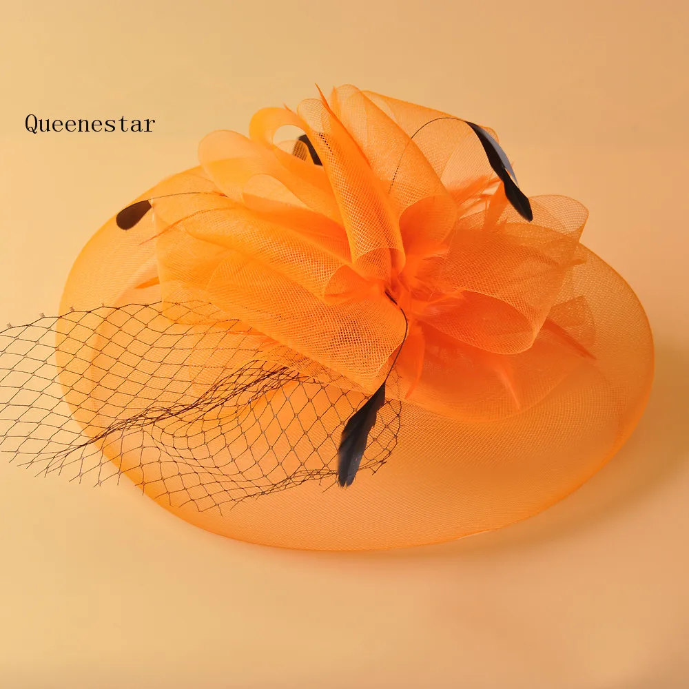 9 Цвета перо Fascinators головной убор зажим для волос синий зеленый Европейская Женская марли Цветочные Шпильки коктейльное Дерби вечерние