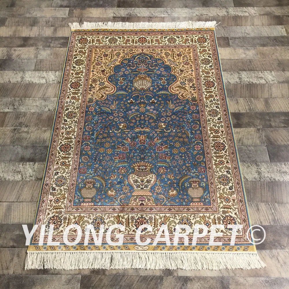 Yilong 3'x4.5' Handmade Persian Silk Pray Rug Muslim Prayer Vintage