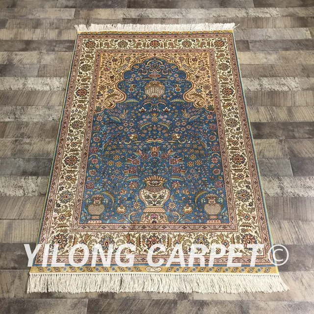 Yilong 3'x4.5' Handmade Persian Silk Pray Rug Muslim Prayer Vintage