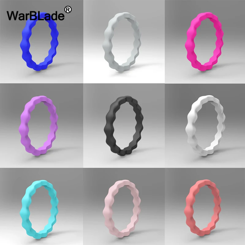 10pcs/set New Fda Food Grade Wave Silicone Rings Wedding Rings For Women 3mm Hypoallergenic