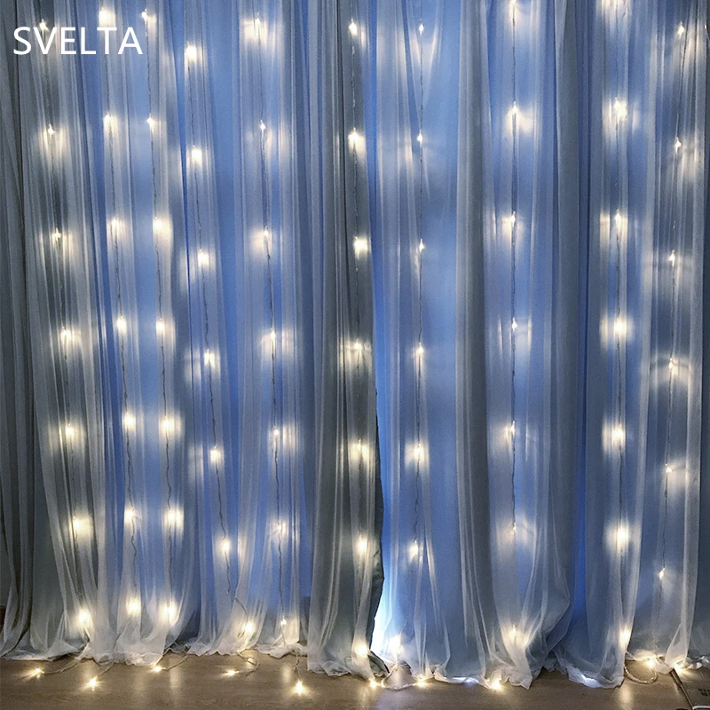 

SVELTA Christmas Garland Waterfall LED Curtain String Festoon Lights 3X6/3M 576Bulbs Holiday Wedding Decoration LED Fairy Lights