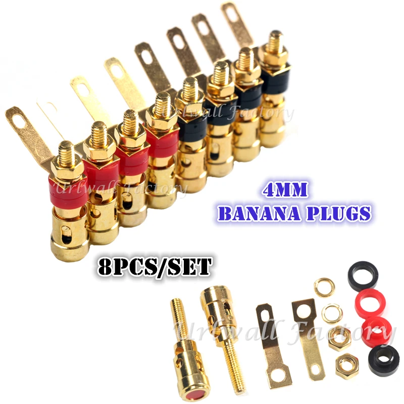 8pcs/Set of Audio Speaker Banana Plugs with Gold Plated Spring Loaded