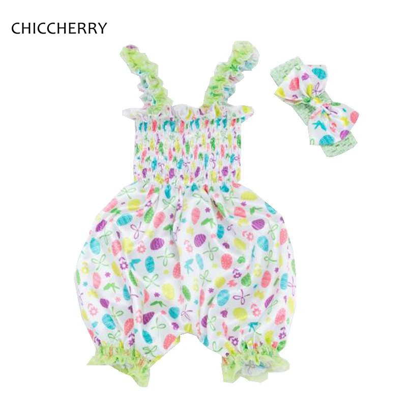 

Newborn Baby Girl Easter Outfit Sleeveless Romper Jumpsuit Headband Floral Girls Suit Summer Children Clothing Roupa De Bebe