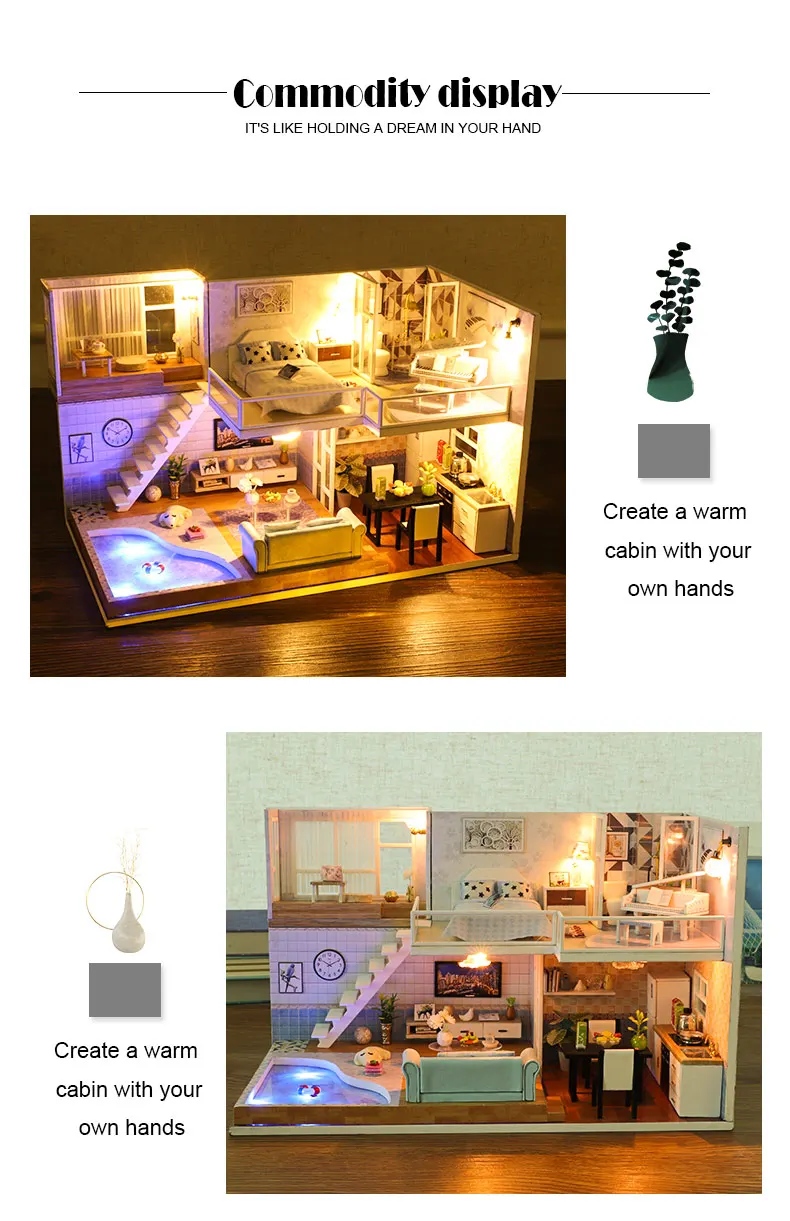 Cutebee сделай сам дом миниатюра с мебелью светодиодный Музыка Пылезащитный чехол модель строительные блоки игрушки для детей Casa De Boneca J13
