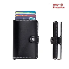 Antitheft Men Wallets Fashion Leather Aluminum Card Holder Slim RFID Wallet Pop Up Case Credit Card Protector Credit Card Holder