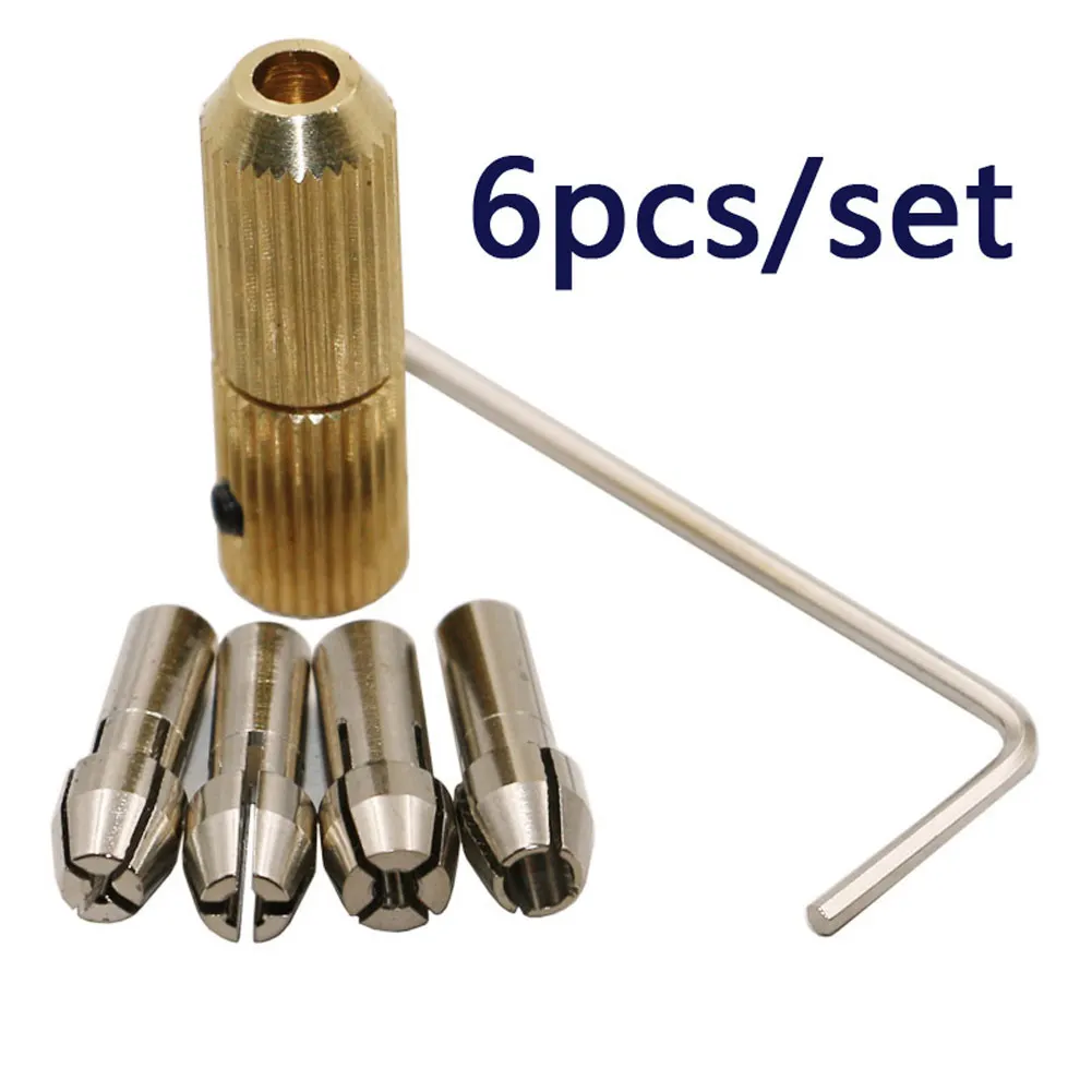 6Pcs/Set Small Brass Copper Hand Electric Drill Micro Twist Chuck Tackle Tool Kit Set 0.8mm/1.2mm/1.8mm/3.2mm/4mm