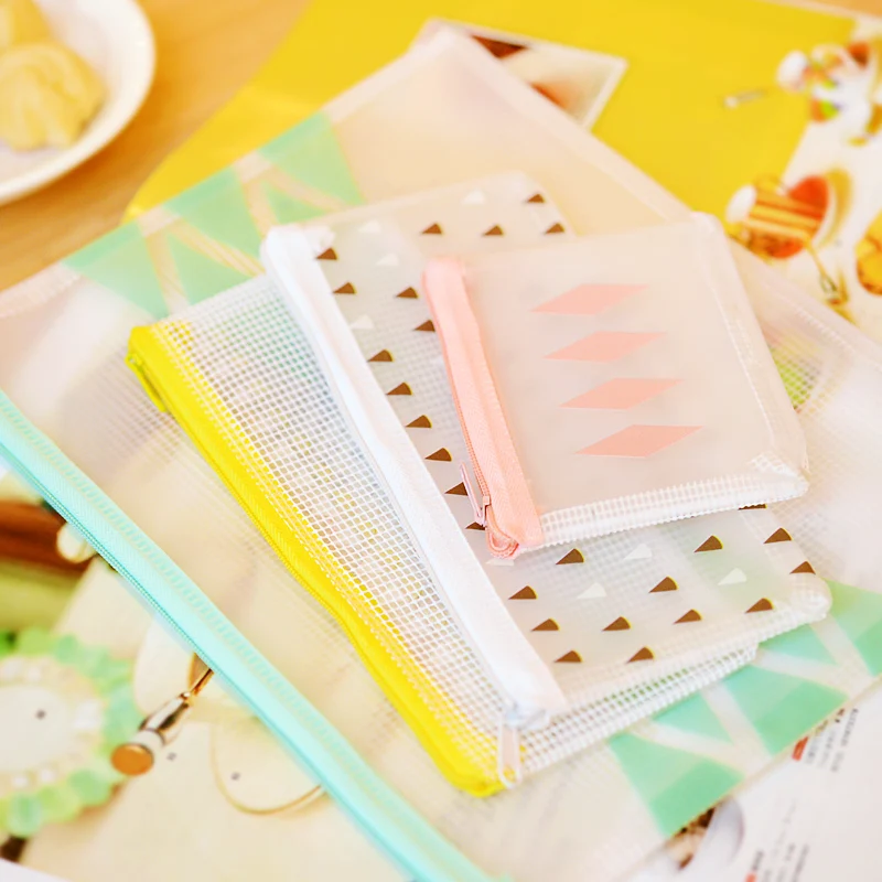 Korea stationery aesthetic pattern mesh bags pencil bags big capacity