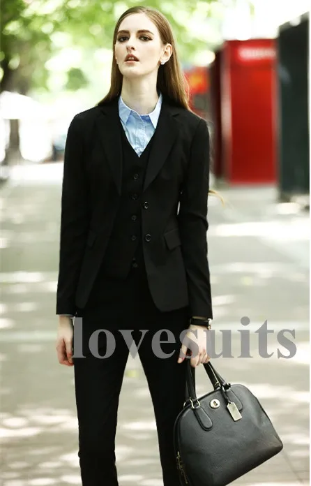 На заказ черные женские офисные костюмы с длинным рукавом из трех частей деловые костюмы высокого качества дизайнерские костюмы