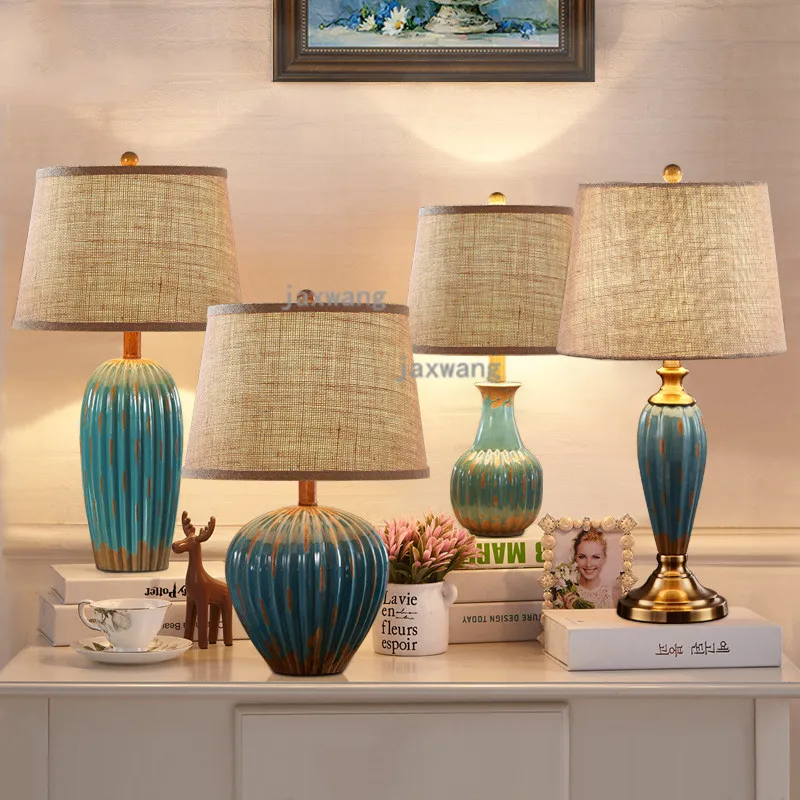 

American retro table lamp bedroom bedside vase led European living room warm wedding room decoration lampara de mesa