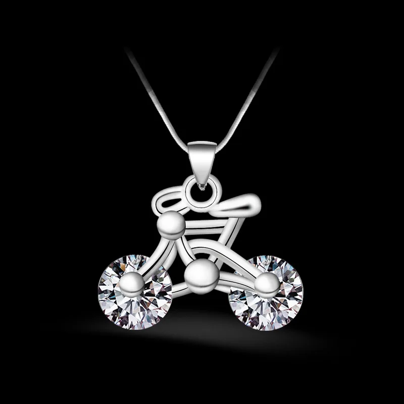 Cycolinks 925 sterling silver & Cubic Zirconia Bike Pendant Necklace