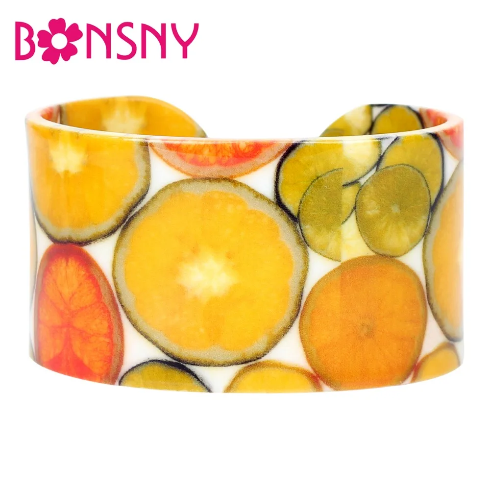 Bonsny Акриловые Красочные оранжевые фруктовые браслеты модные летние ювелирные