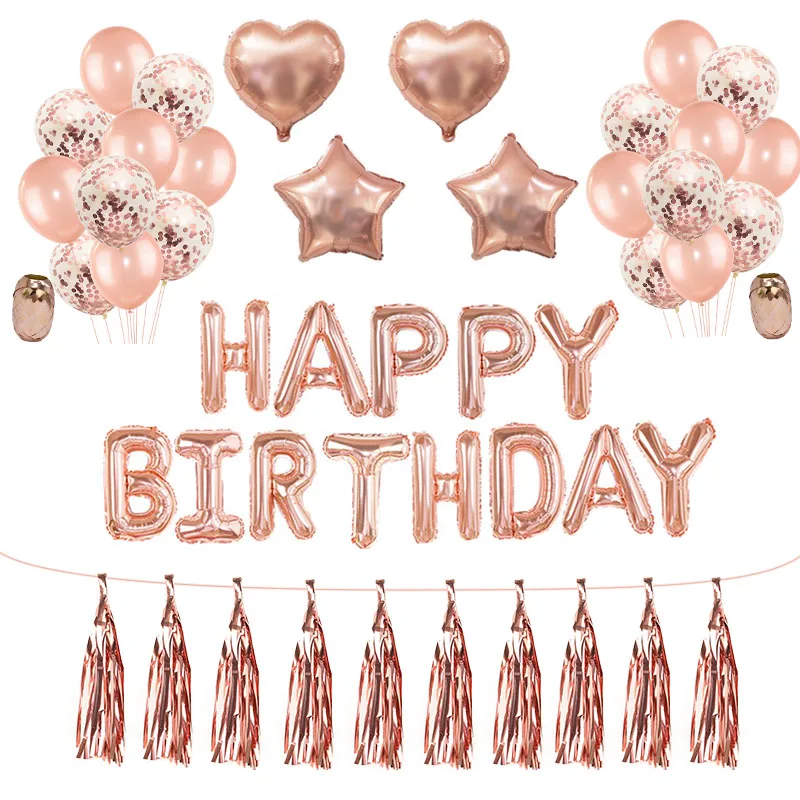 Розовые золотые воздушные шары для свадьбы, дня рождения, вечеринки, фольгированные буквы «С Днем Рождения», воздушные шары для детского дня рождения, юбилейные вечерние украшения