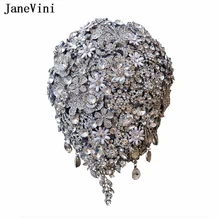 JaneVini роскошный водяной Полный алмаз серебряные свадебные букеты Bling горный хрусталь Букеты Свадебные аксессуары Ramo Flores Novia