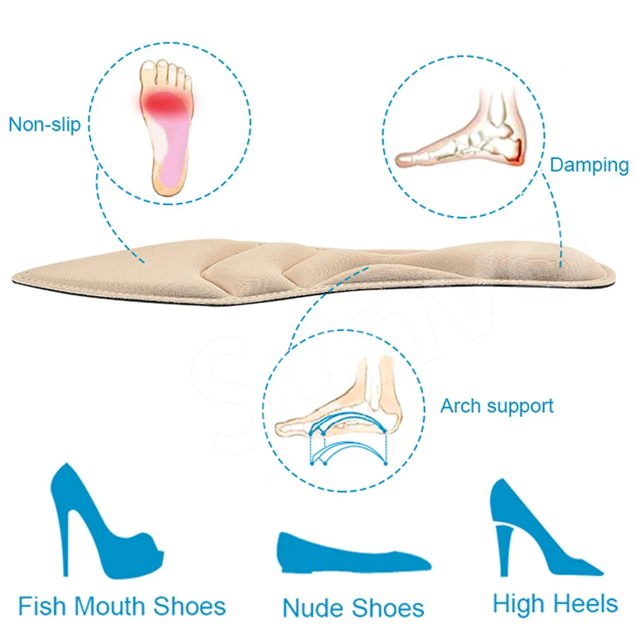 Women Insoles Soft Massage Foot for High Heel Shoes Non-Slip Shock Absorption Breathable Comfortable Cushion Insole Pad Inserts