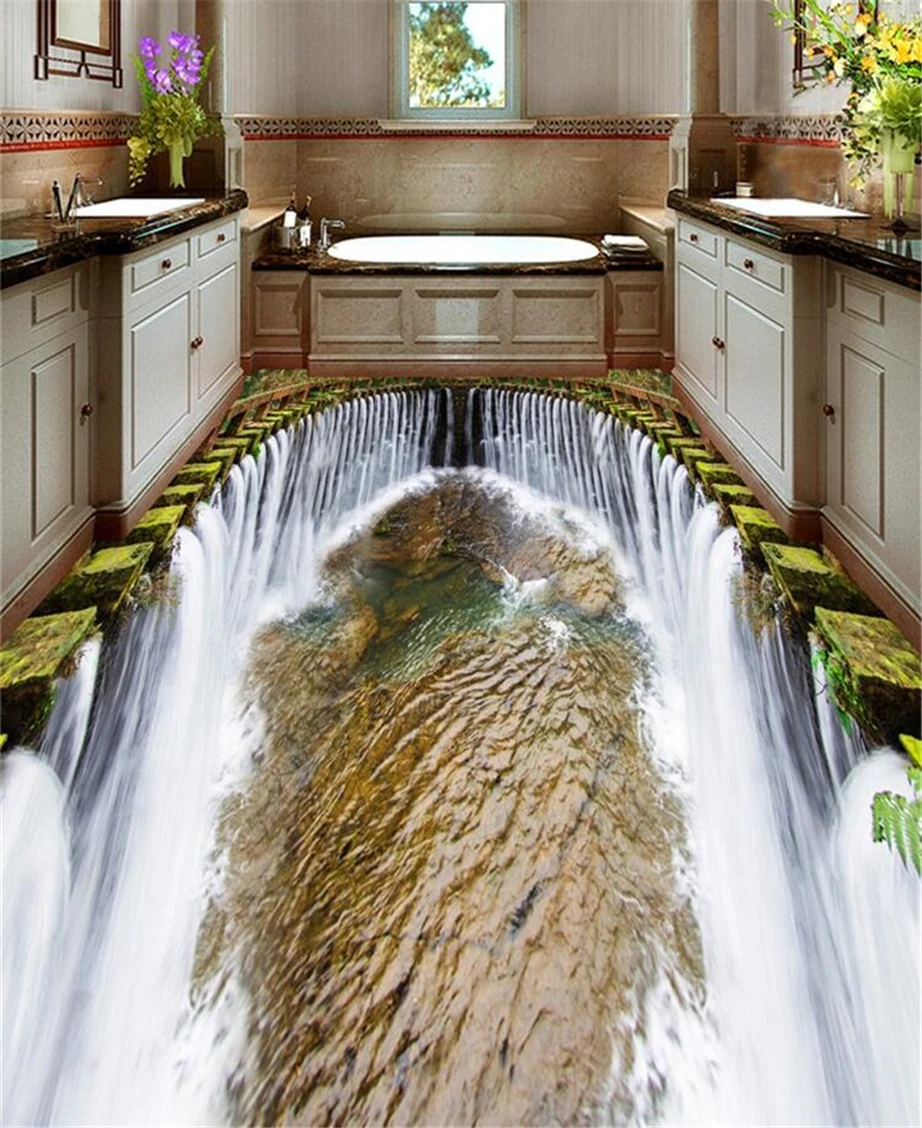Beibehang на заказ водопад Клифф самоклеящийся пол Красивый водопад вода Санузел спальня гостиная 3D Пол обои