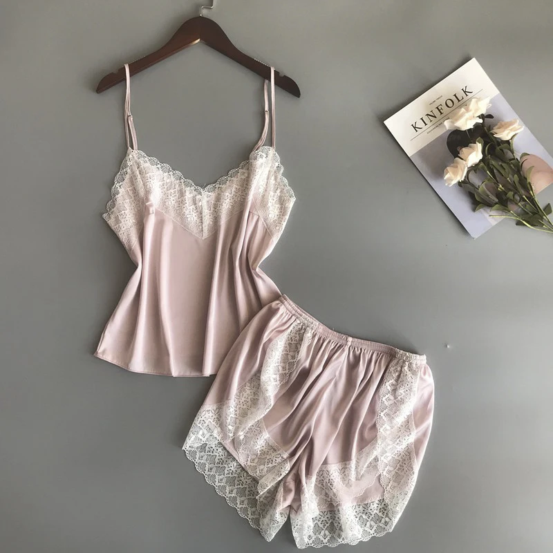 

Pajamas Sets Silk Women Nightgowns Sexy Ladies Satin Nightwear Women Robe Nighties Sleepwear shorts combinaison pyjama femme