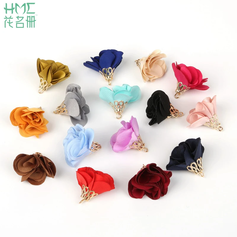 

New Arrival Fabric Tassel Charm Small Beads Clasps Electroplated Flower Shape Tassel For DIY Jewelry Findings Making