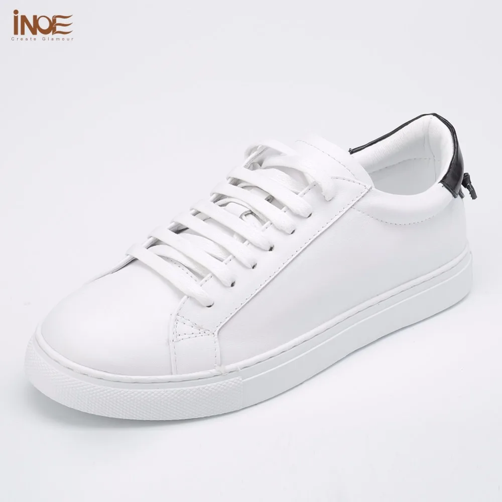

INOE 2017 fashion genuine cow leather casual spring autumn men sneakers shoes for men drive car flats leisure shoes white black