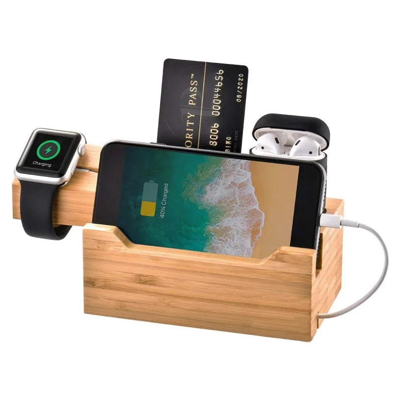 

3 Ports Bracket Cradle Stand Holder Multi-port Charging Station Wood Charging Holder Charger Station For Apple watch For iPhone
