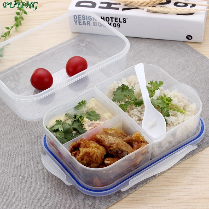 PUTING 1000ml Food Container Healthy Plastic 3 Cell Lunch Boxes