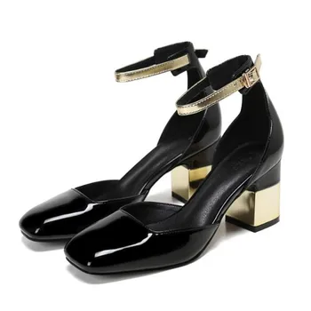 

Fashion sexy patent leather heeled Mary Jane shoes Black Large Size ladies shoes 2020 spring new high heel women shoes heels