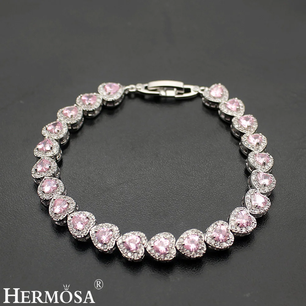 Hermosa ювелирные изделия с принтом «сердце», «любовь розовый кунцит 925 Браслеты стерлингового серебра "(18 см