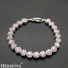 Hermosa ювелирные изделия с принтом «сердце», «любовь розовый кунцит 925 Браслеты стерлингового серебра "(18 см