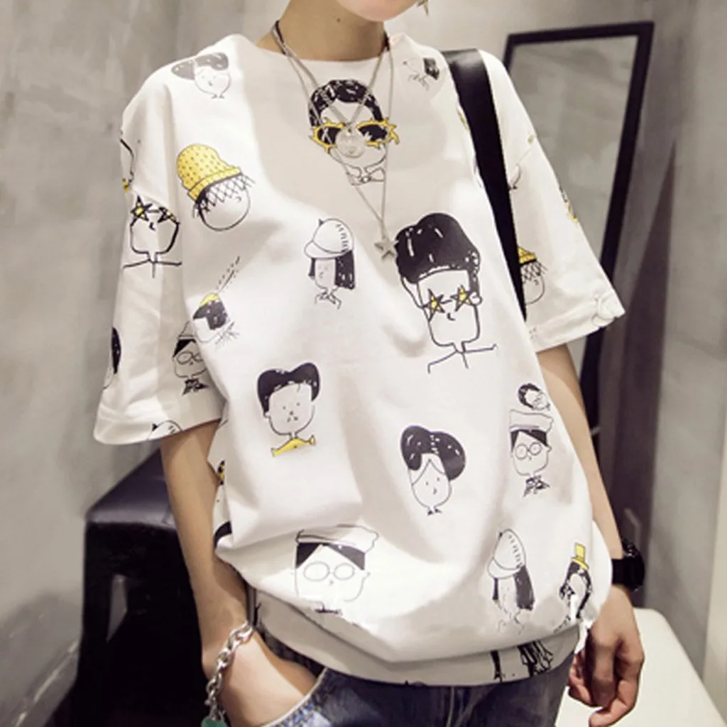

JAYCOSIN Blouses new Womens O-neck casual white shirt Short Sleeve Printing womens tops and blouses vadim shein 19 fashion 419