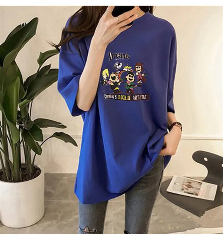 Корейская футболка Ulzzang с мультипликационным принтом новые летние футболки
