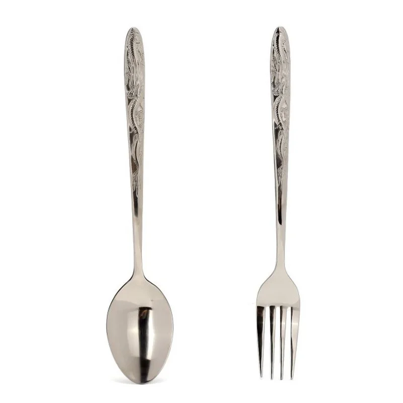 

2pcs/lot Outdoor Camping Pure Titanium Spoon Fork Half-polished Set Dragon Line Traditional Special Craft Gift