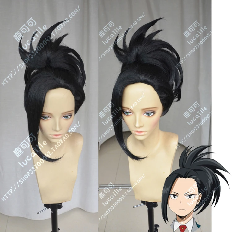 

My Hero Academia Baku no Hero Momo Yaoyorozu Short Black Ponytail Heat Resistent Cosplay Costumes Wig (Need Styled)