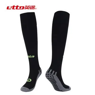 Etto уникальный низ 3D Нескользящие резиновые гранулы дизайн спортивные носки профессиональный контроль колено высокие футбольные носки HEQ012 - Цвет: Черный
