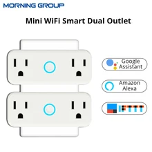 Mini WiFi Smart Socket US Standard Dual Outlet Wall Switch Plug With Energy Monitor Work with Amazon Alexa and Google Home